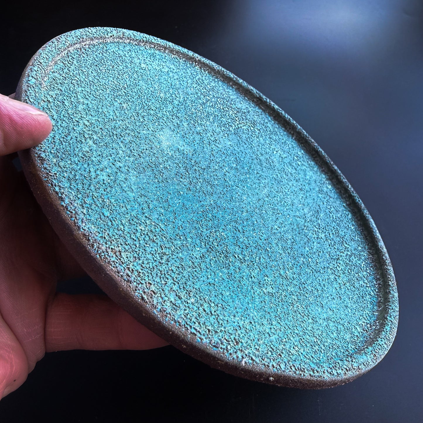 野口悦士  緑青 6寸平皿